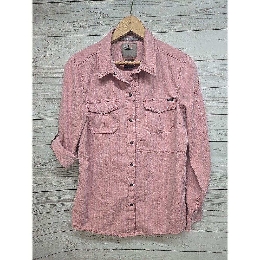 5.11 Tactical Shirt Women's M Red Tweed Snap Button Up‎ Roll Tab Long Sleeve